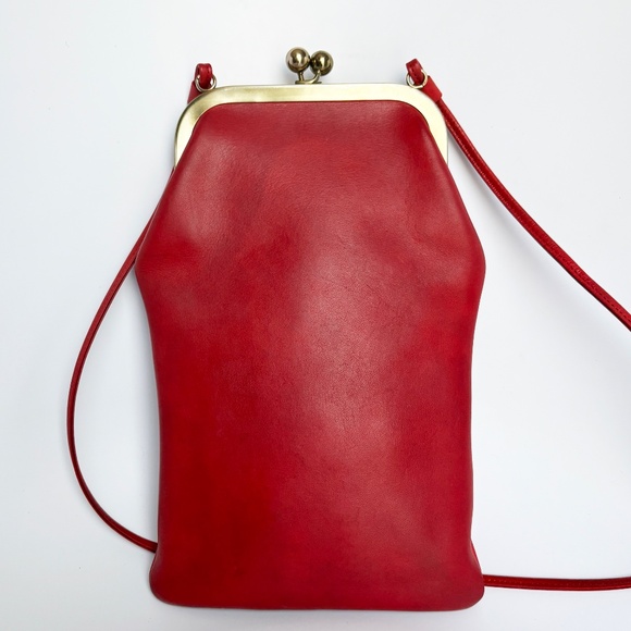 Bonnie Cashin for Coach Swinger Bag Double Frame Kiss Lock Red Leather Vintage - Picture 9 of 15